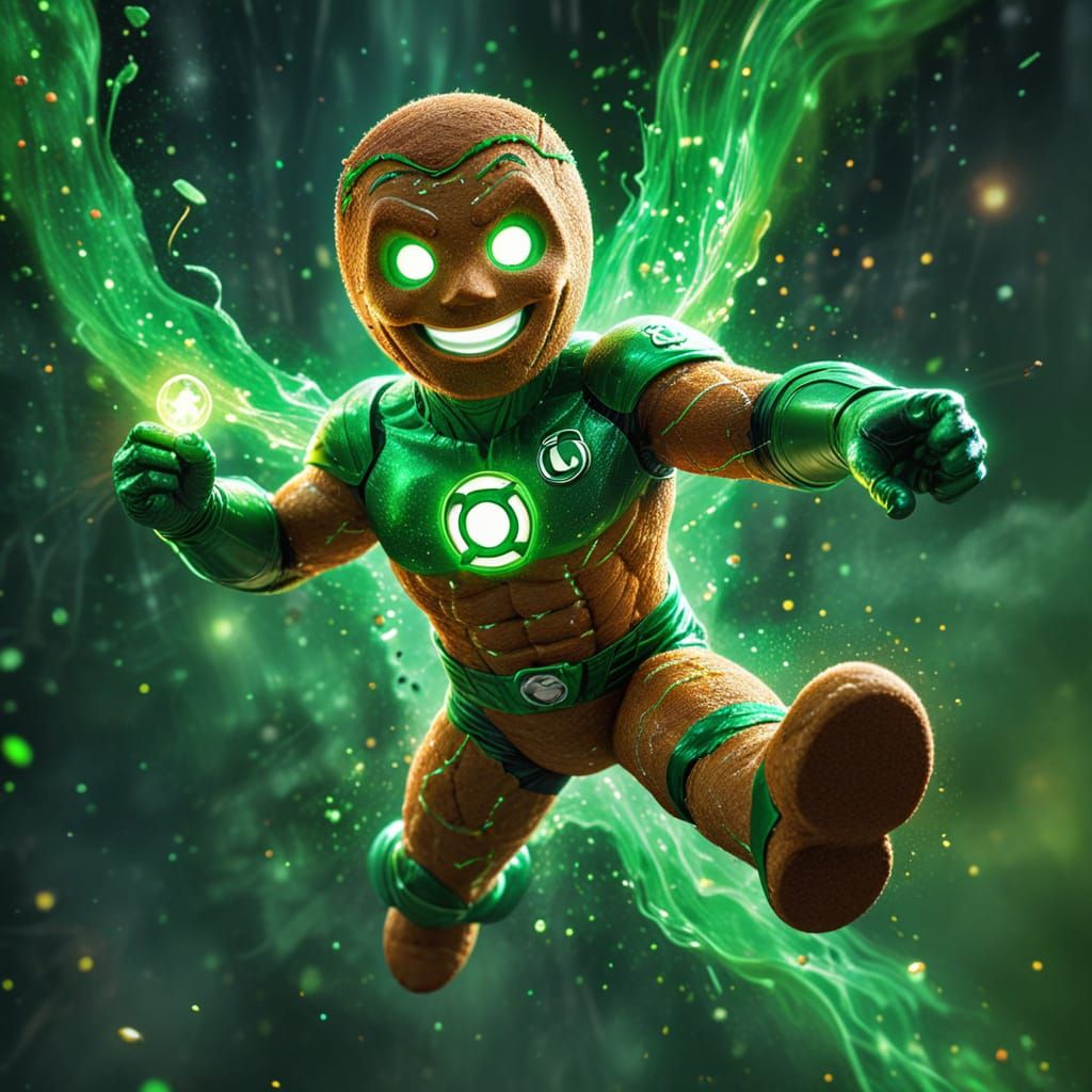 Gingerbread Man Green Lantern in a Cartoon Style