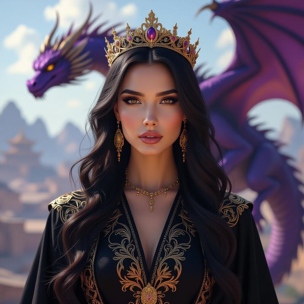 Woman with Dragon in Hyperrealistic Digital Art