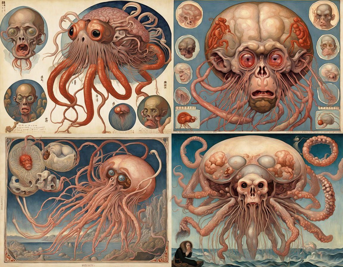 Surreal Anatomical Jellyfish Macaque Homunculus