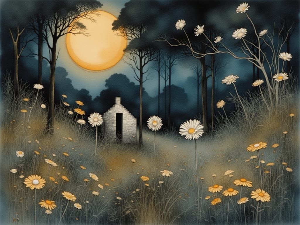 Romantic Ruin Enveloped by White Blooming Vines in a Whimsic...