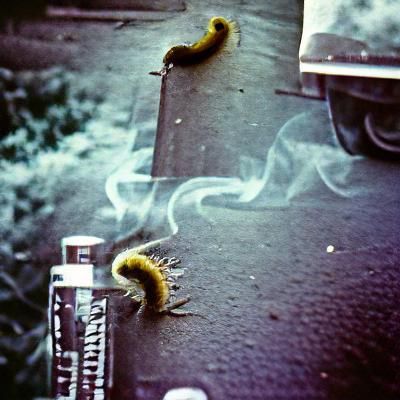 Noir Caterpillar Smoking a Pipe