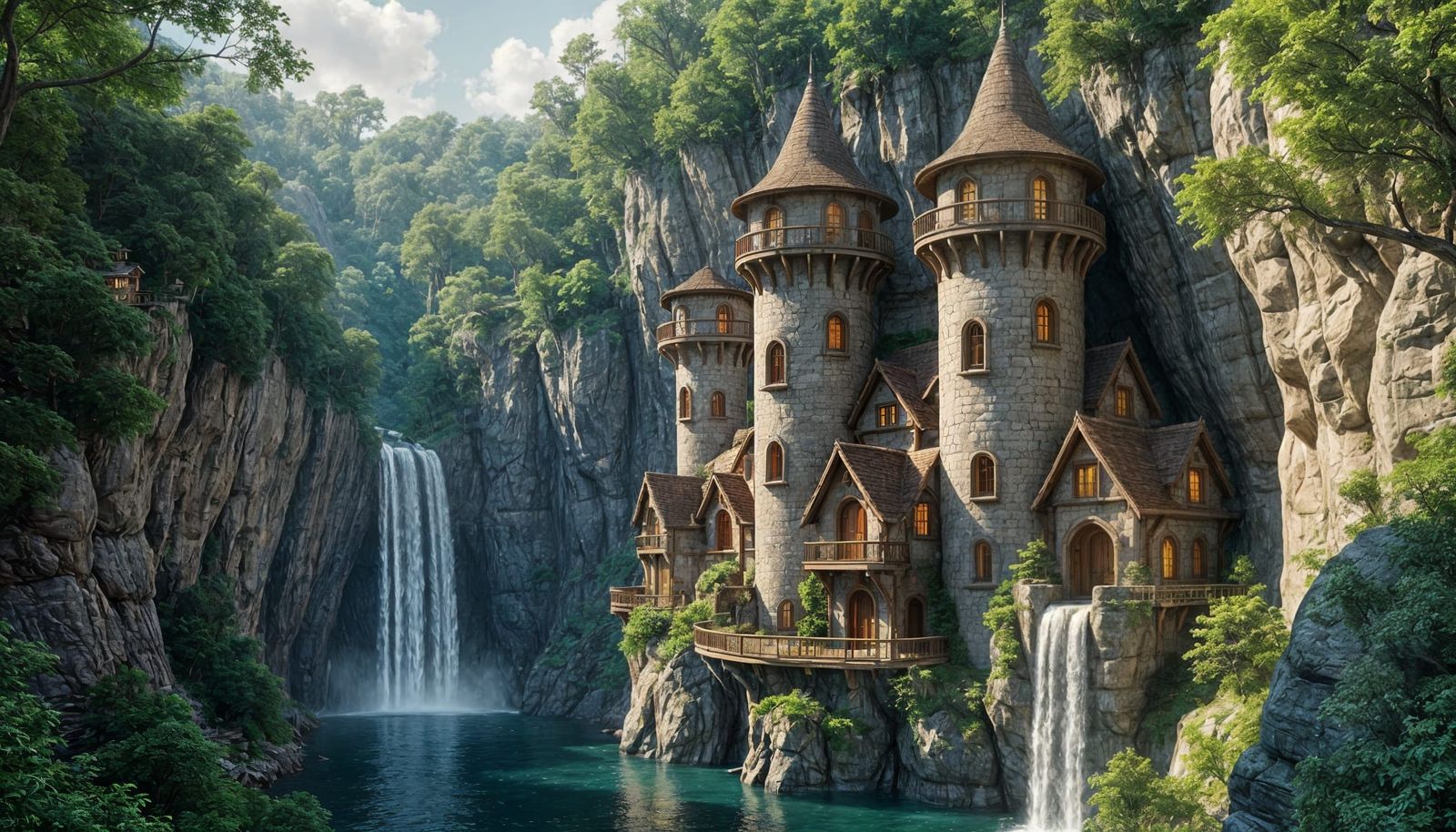 Elven Cottages in Wooded Gorge: Fantasy Concept Art