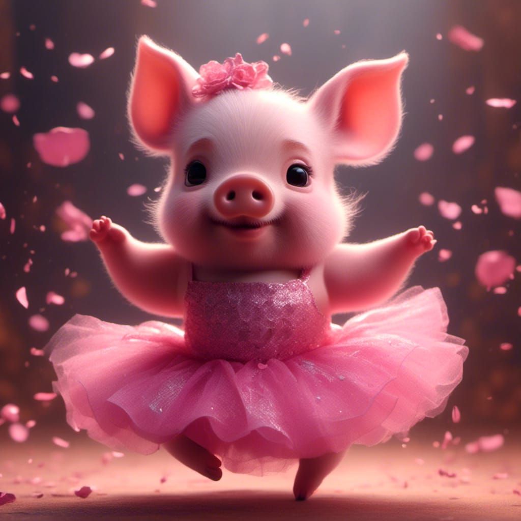 Pig in Pink Tutu Doing a Spin