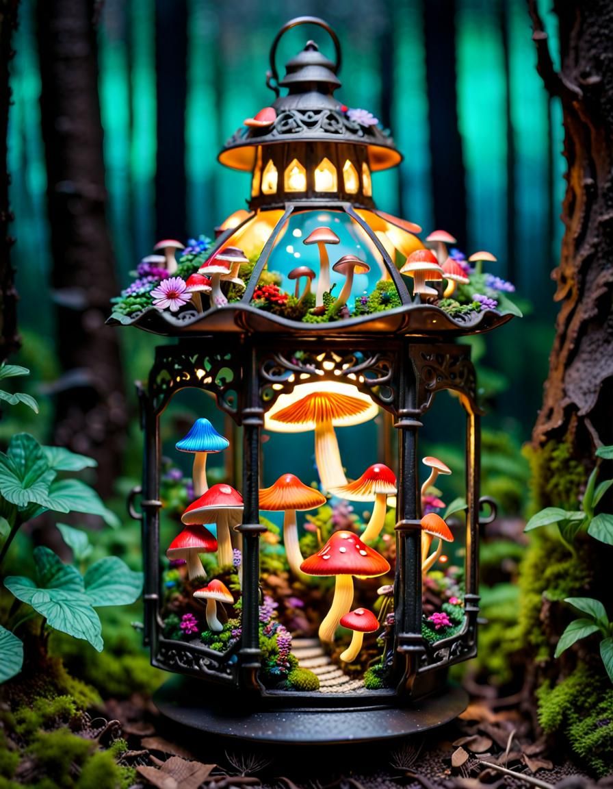 Miniature Fantasy World Inside an Old Lantern