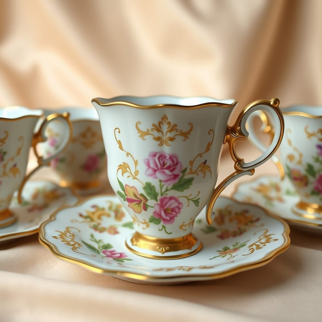 18th-Century Porcelain Tea Cups in Rococo Style