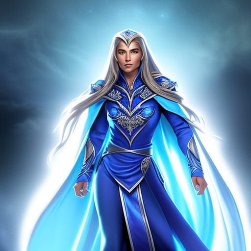 Elven Woman in Blue Robe: Dark Fantasy Art