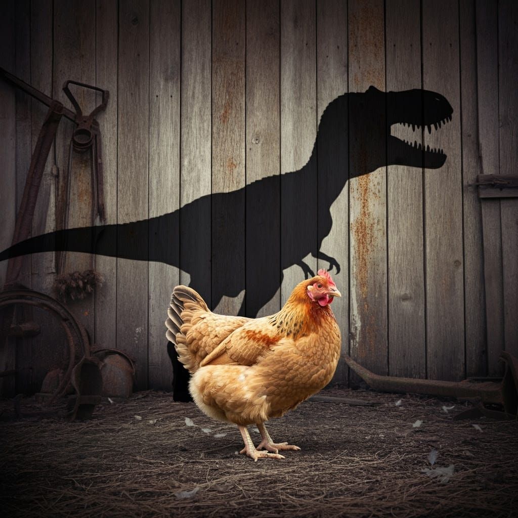 Rural Chicken in Shadow of a Prehistoric Beast