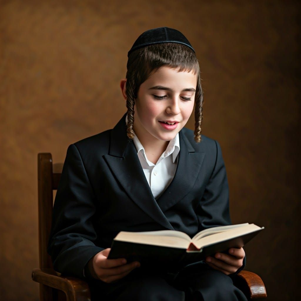 Ultra-Orthodox Jewish Boy Reads with Joy