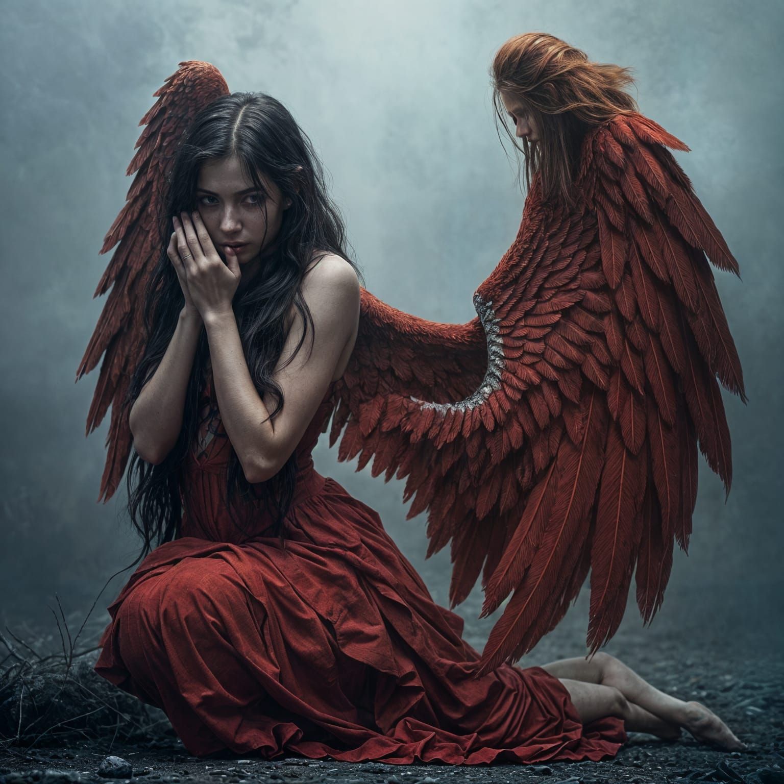 Red Angel in Dystopian Setting