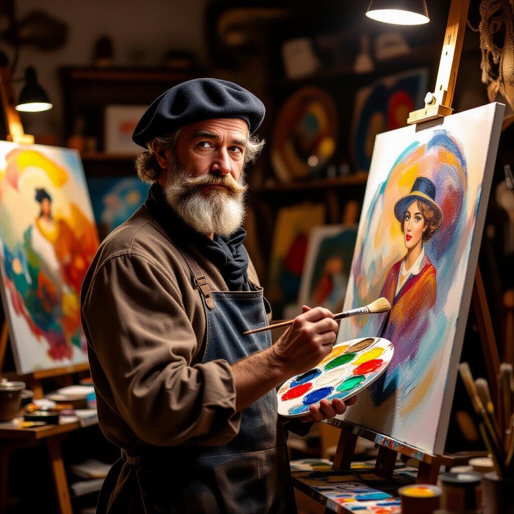 Artist in Studio, Evoking Classical Portraiture
