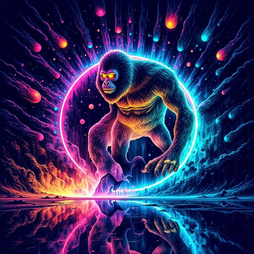 Bigfoot in Misty Forest Clearing at Twilight