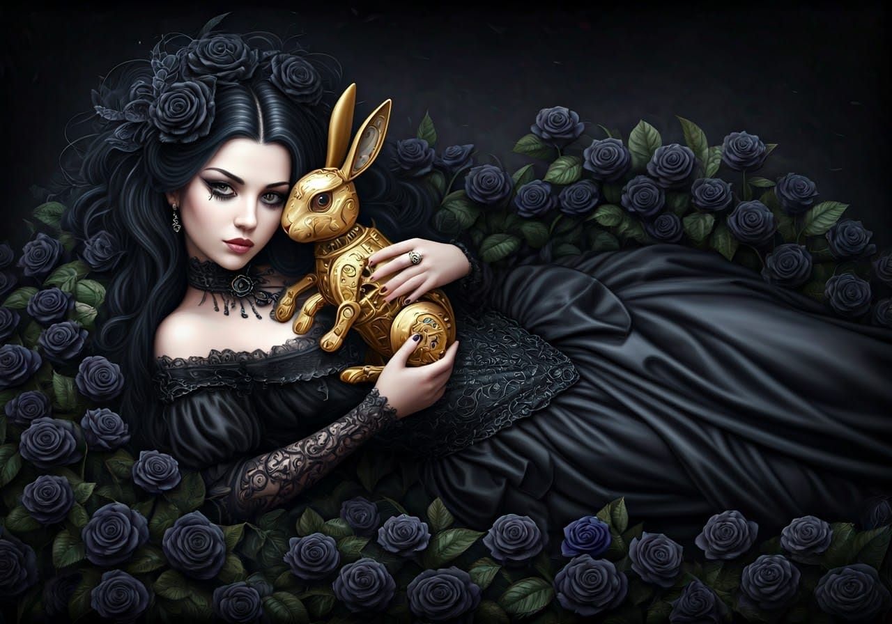 Gothic Noblewoman with Clockwork Companion