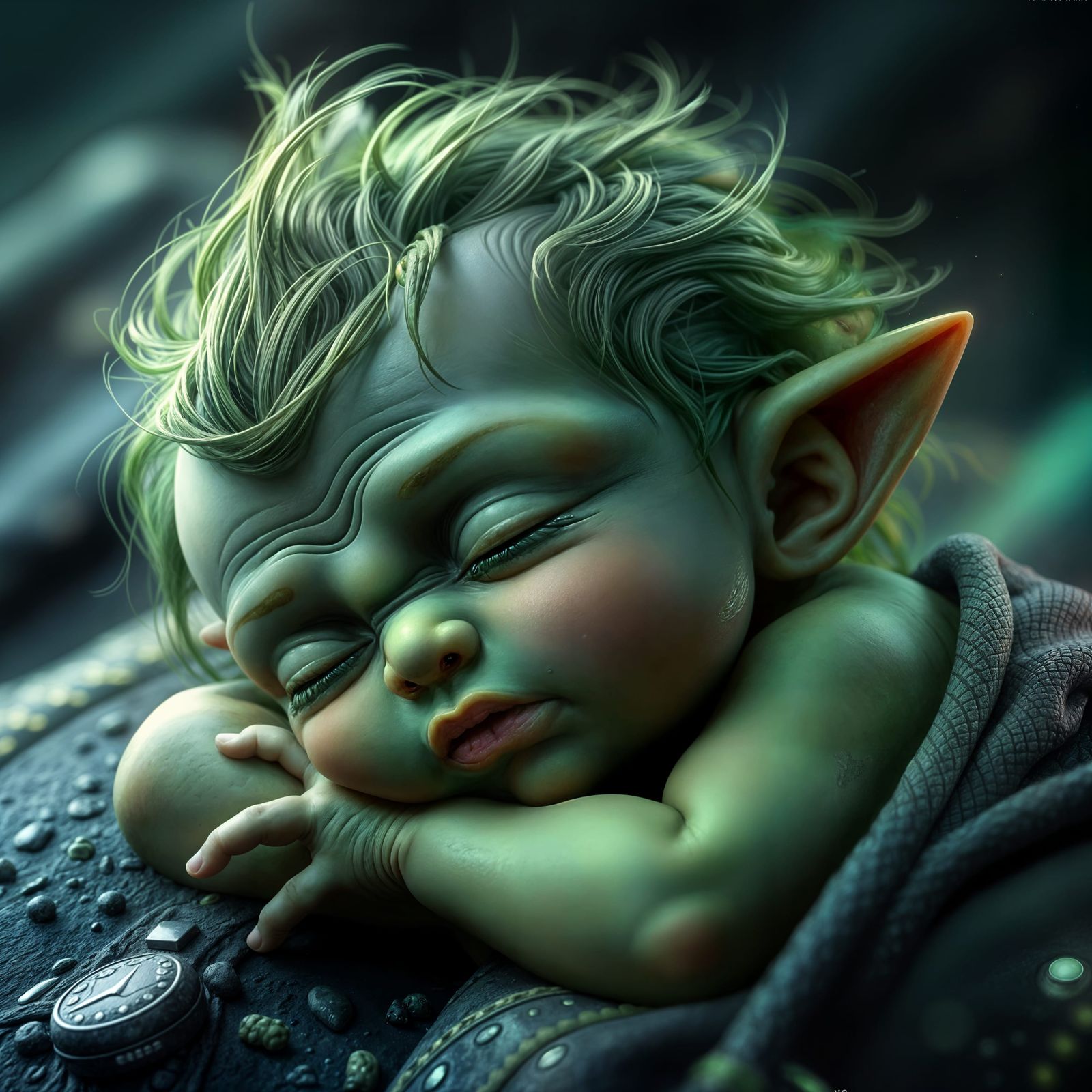 Surreal Baby Alien Slumbers in Dreamlike Fantasy Realm