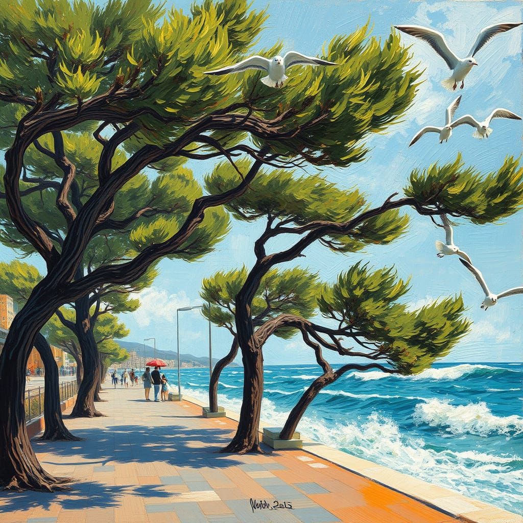 Seaside Promenade in Turbulent Winds