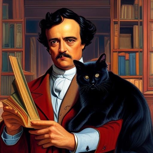 Edgar Allan Poe with black cat