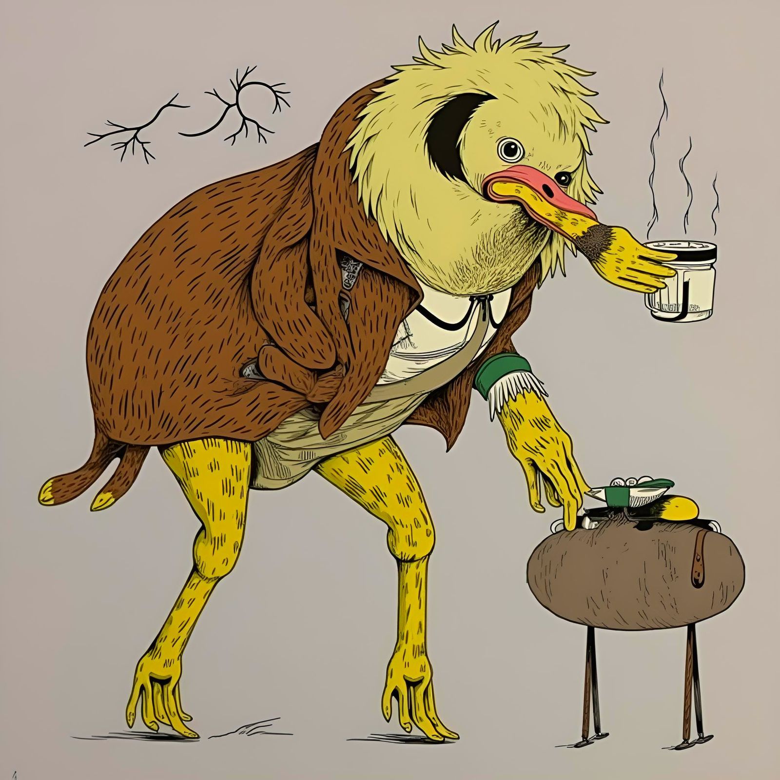 Deformed Duck Businessman with Briefcase and Coffee