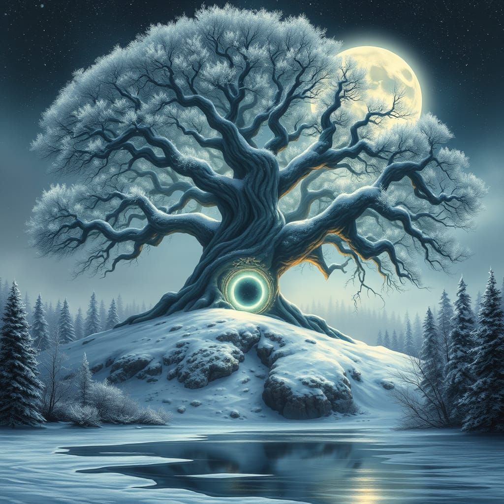 Ancient Tree Under Full Moon