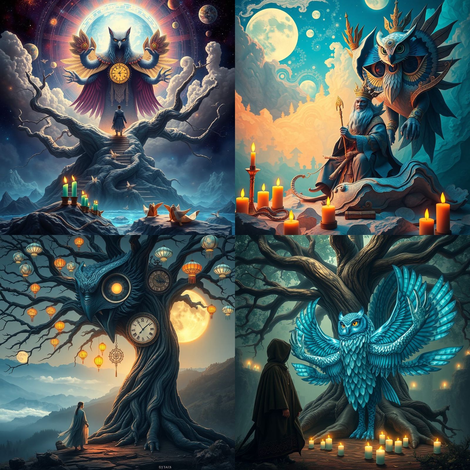 Surreal Blue Owl Leopard King Shaman