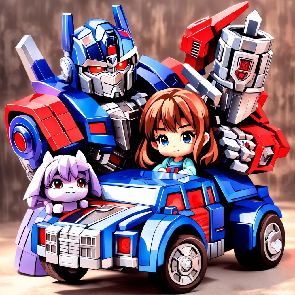 Girl in a Bottle Embracing Transformers, Anime Art