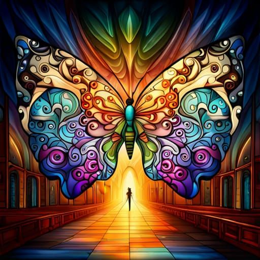 Cosmic Butterfly with Stained Glass Wings