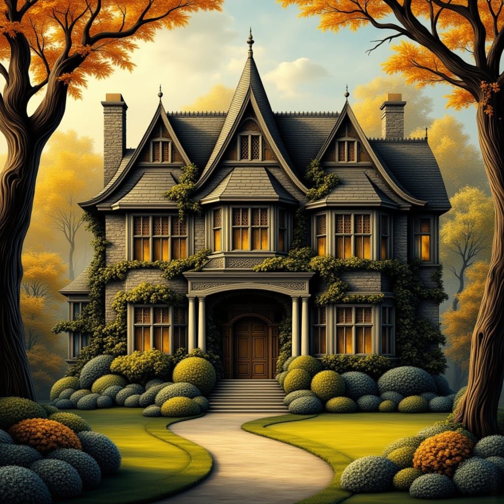 Romanticized Tudor Manor in Autumnal Splendor