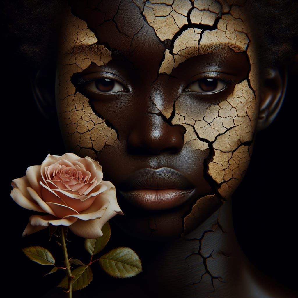 Surreal Rose Portrait: Woman with Blooming Face