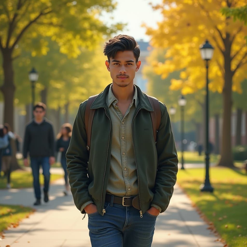 Hyper-Realistic Portrait on College Campus in Early Fall