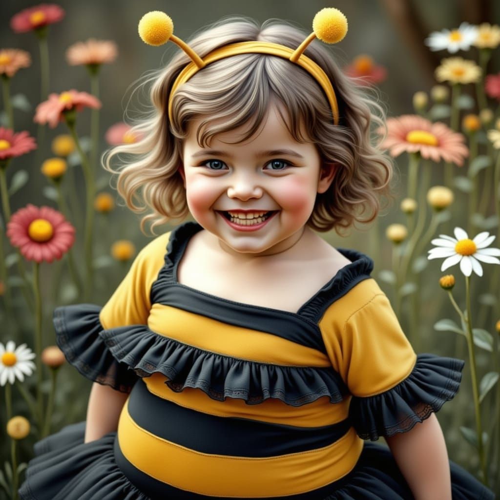 Whimsical Bee Girl in Vintage Style