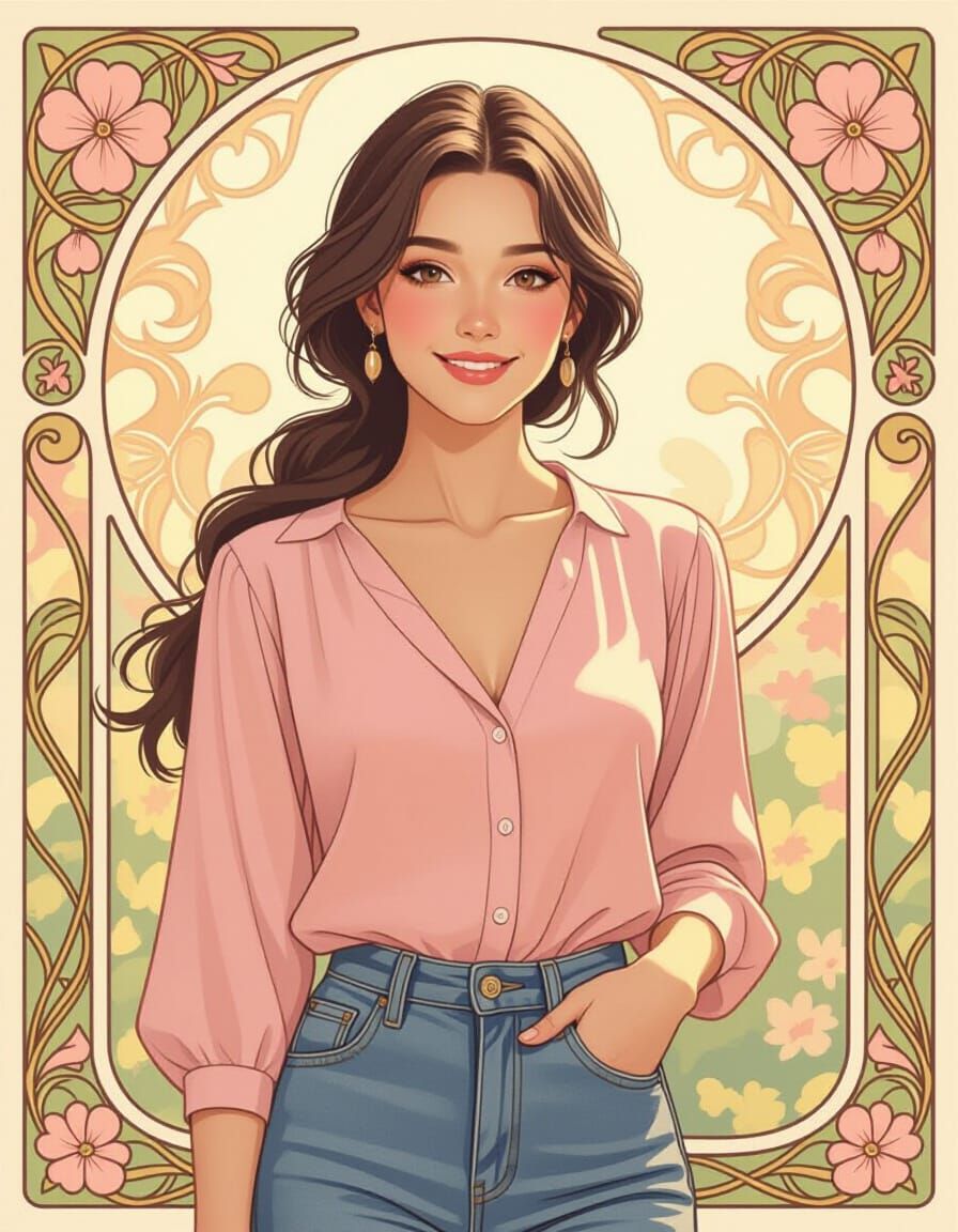 Smiling Woman in Art Nouveau Style
