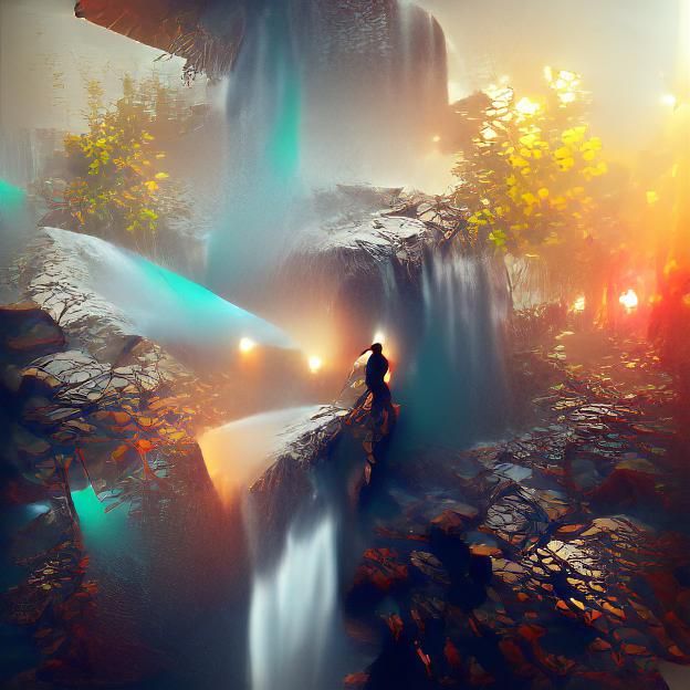 Lush Waterfall Scene with Mossy Rocks