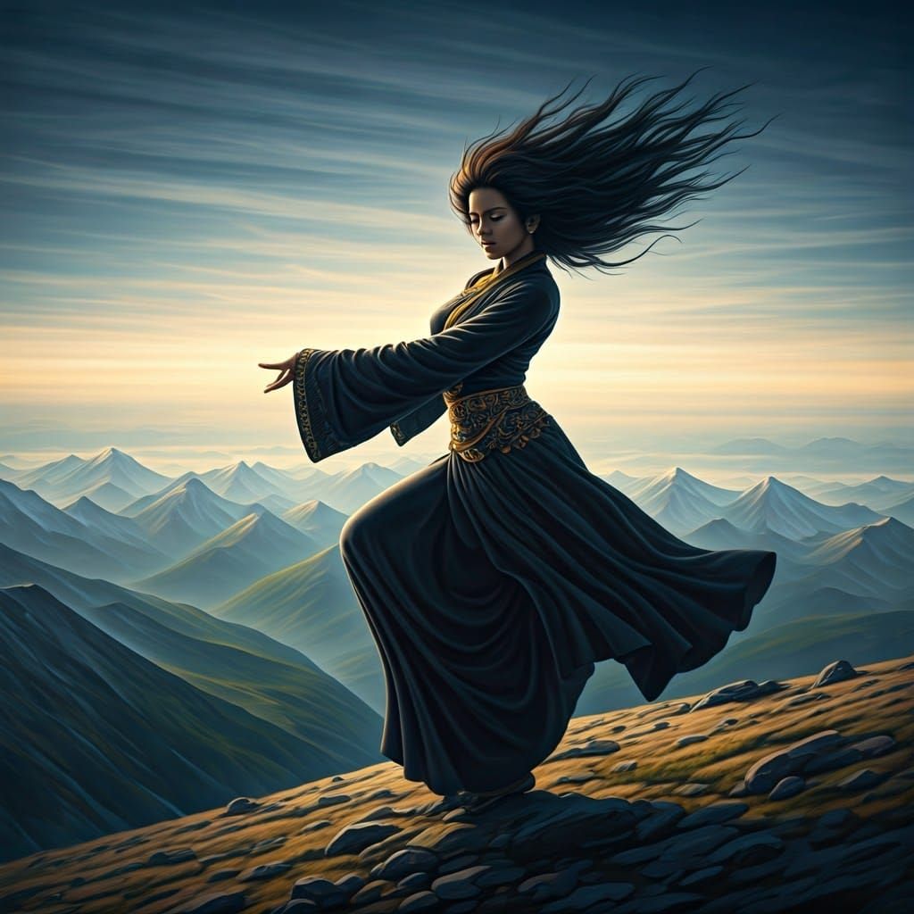 Mystical Black Goddess Dances on Mount Elbrus