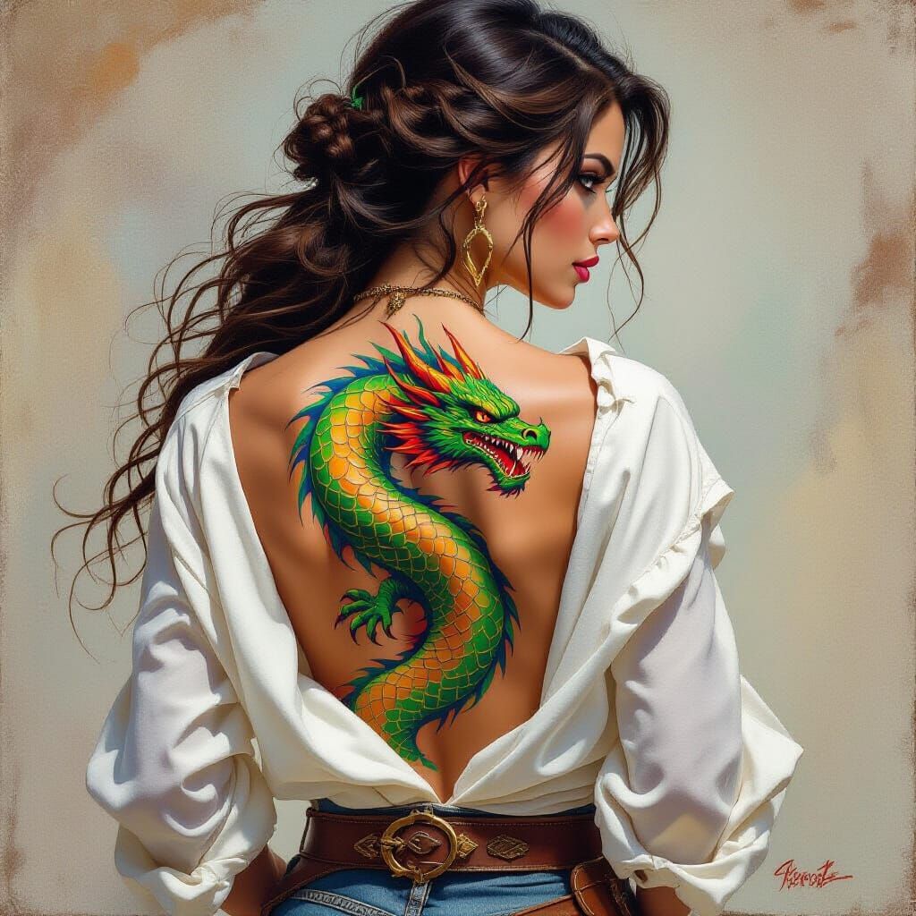 Dragon Tattoo Art in 90s Fantasy Style