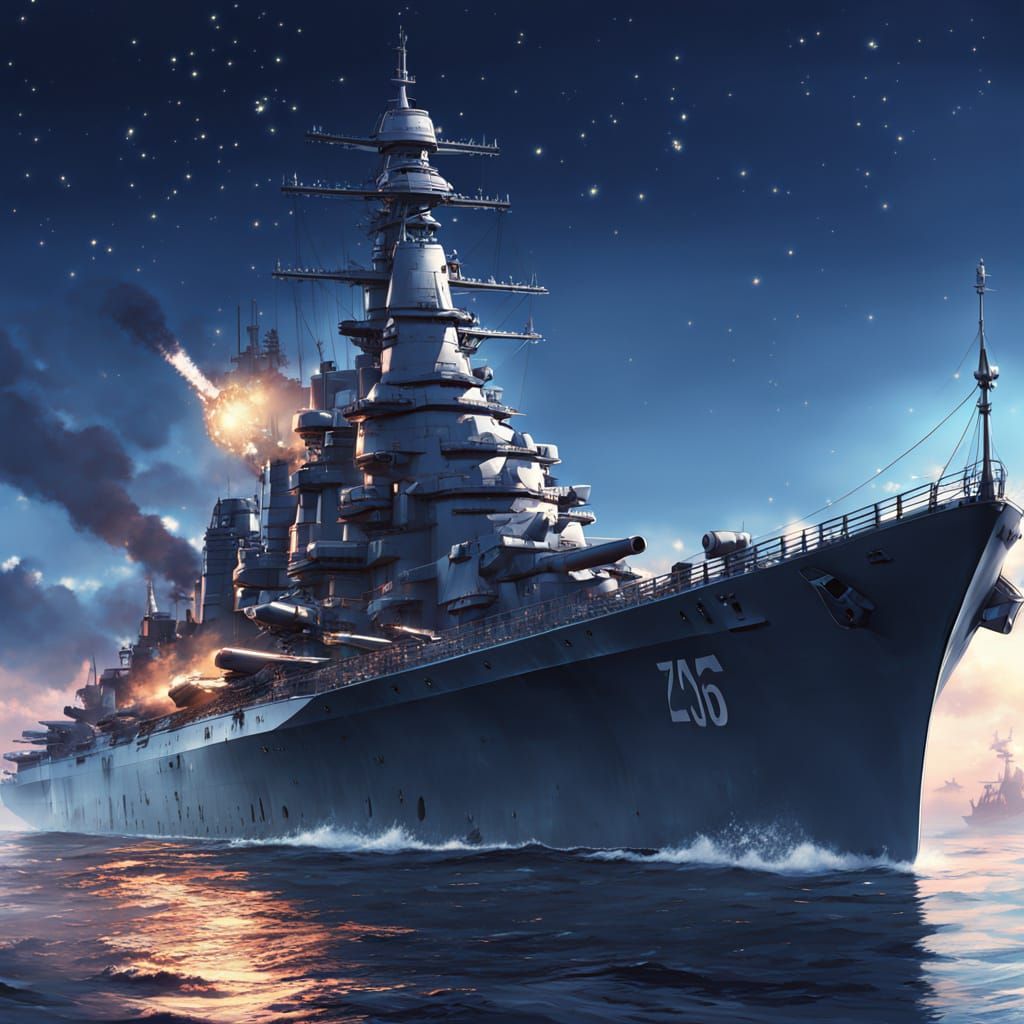 Sleek Modern Battleship in Cosmic Setting