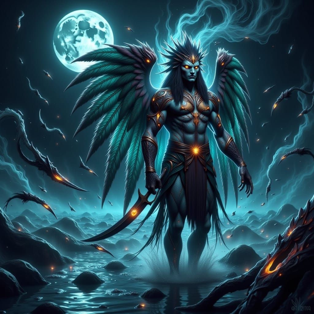 Mysterious Quetzalcóatl Figure Emerges from Moonlit Ocean Wa...