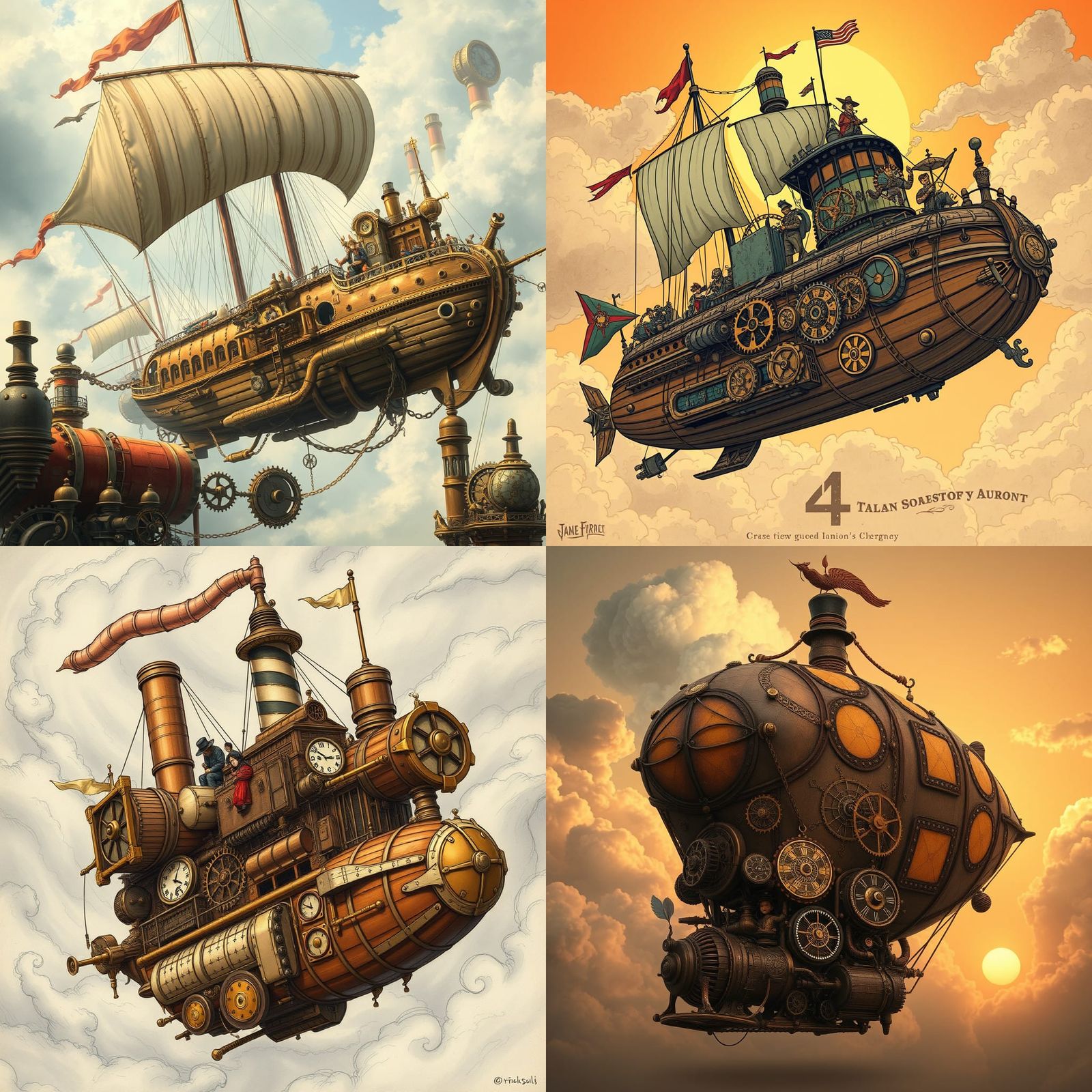 Steampunk Airship Doodle with Clockwork Mechanisms