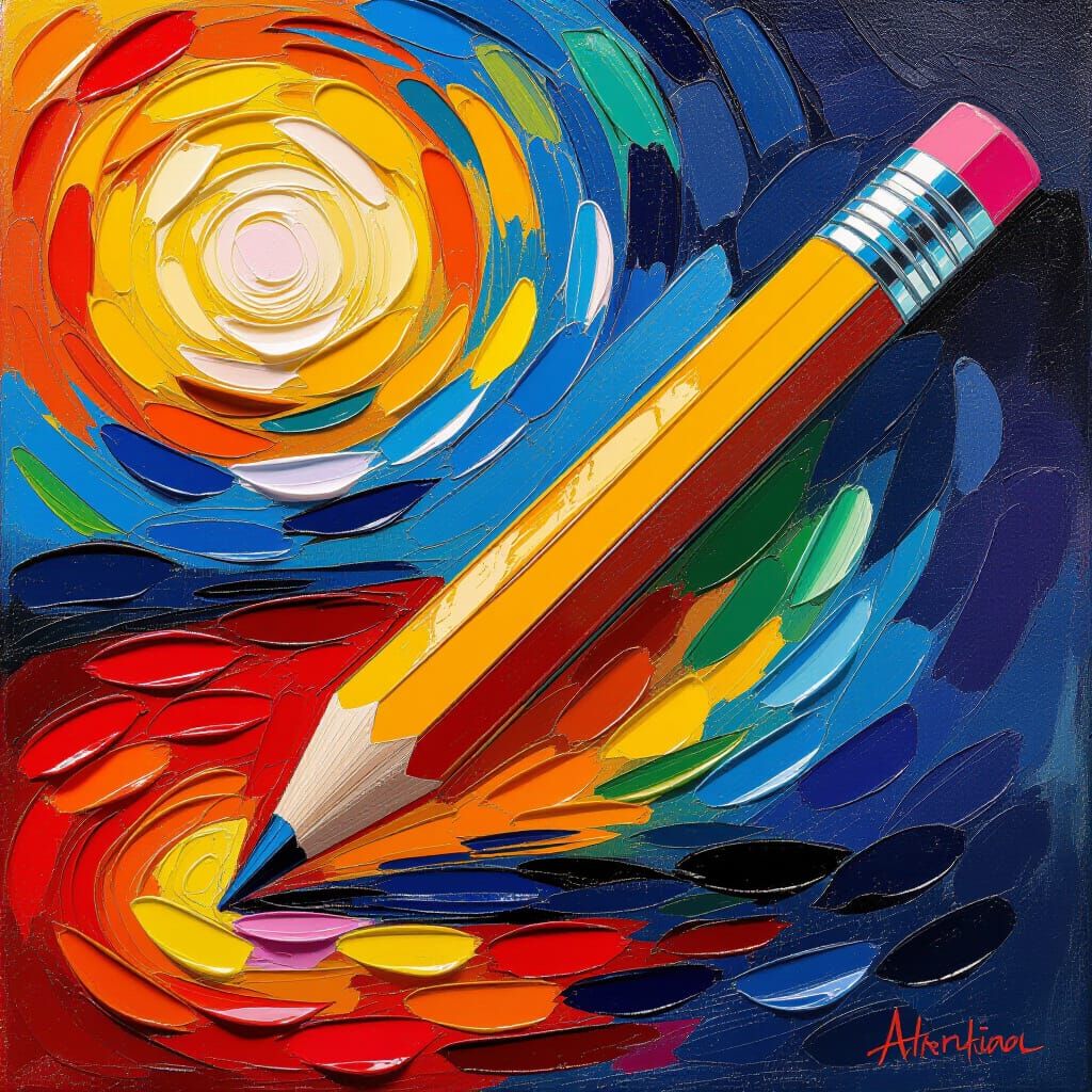 Pencil Transforms in Vibrant Neo-Impressionist Oil Painting