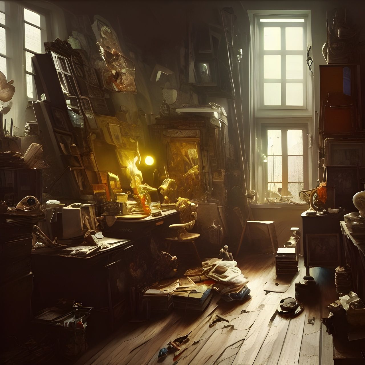 Inside an untidy artist atelier