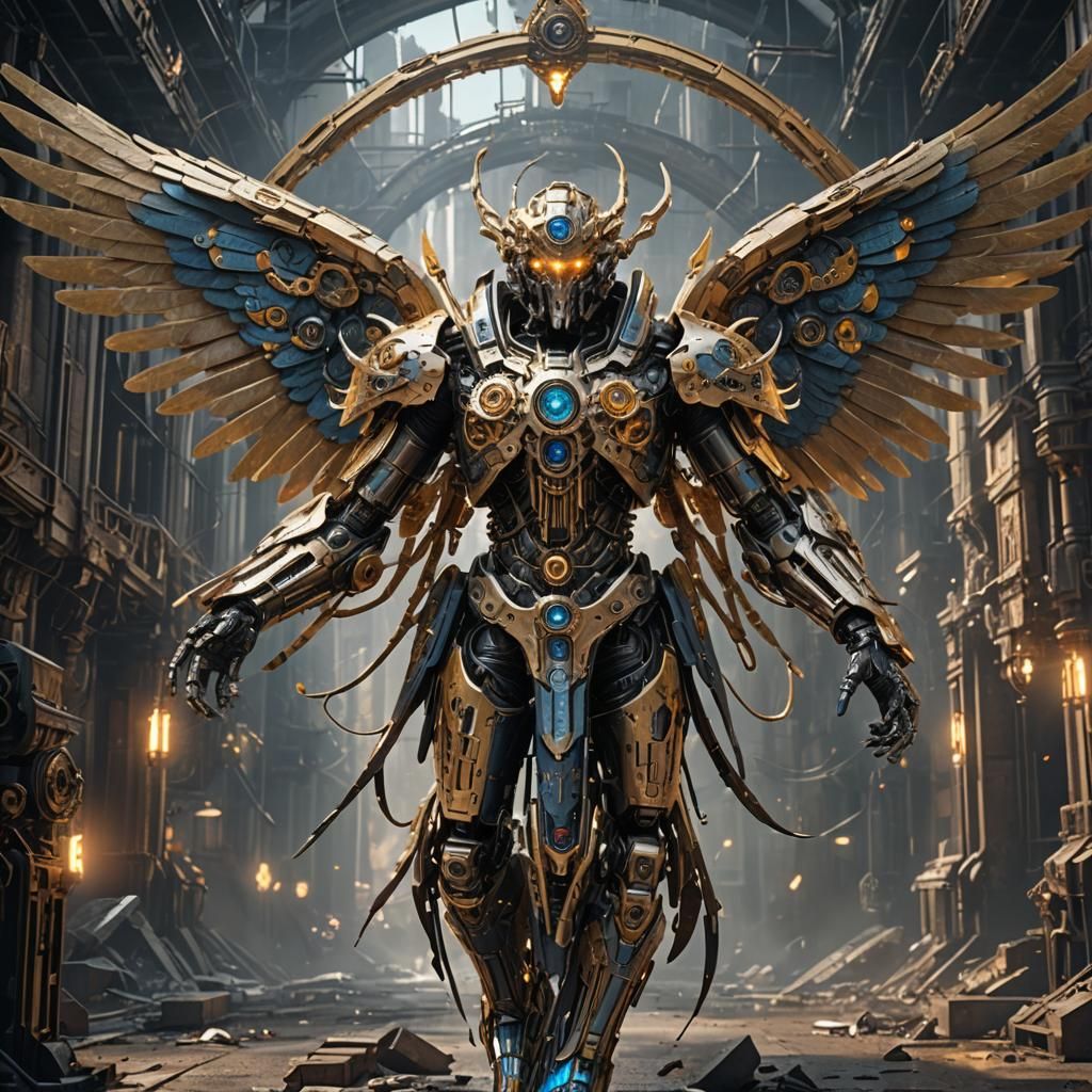 Mechanical Cyborg Angel Metatron in Detailed Matte Painting