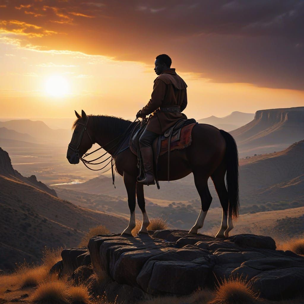 African Explorer Rides into the Sunset