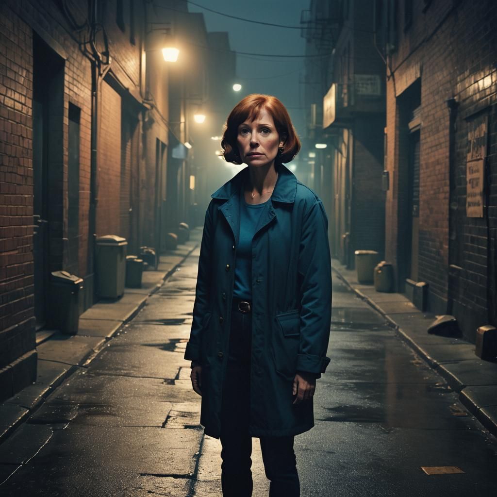 Lois Griffin in Misty Alleyway: Cinematic Film Still