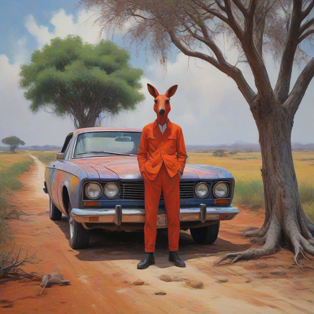 Madcap Figure Unleashes Chaos in Dreamlike Landscape