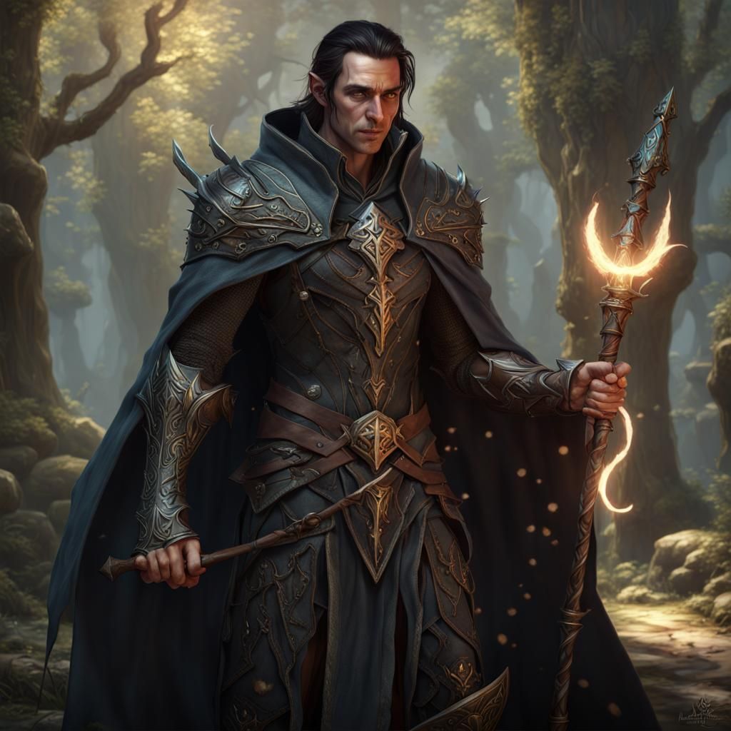 High Elf Sorcerer in Dark Fantasy Style