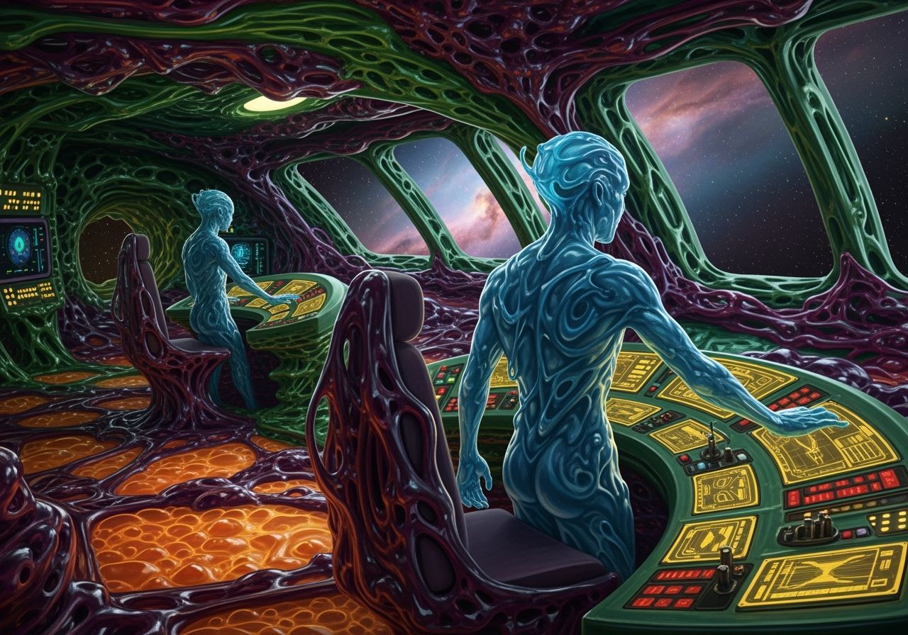 Sci-Fi Starship Bridge with Liquid Aliens