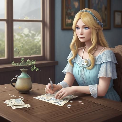 Blonde Tarot Reader Surrounded by Love Hearts