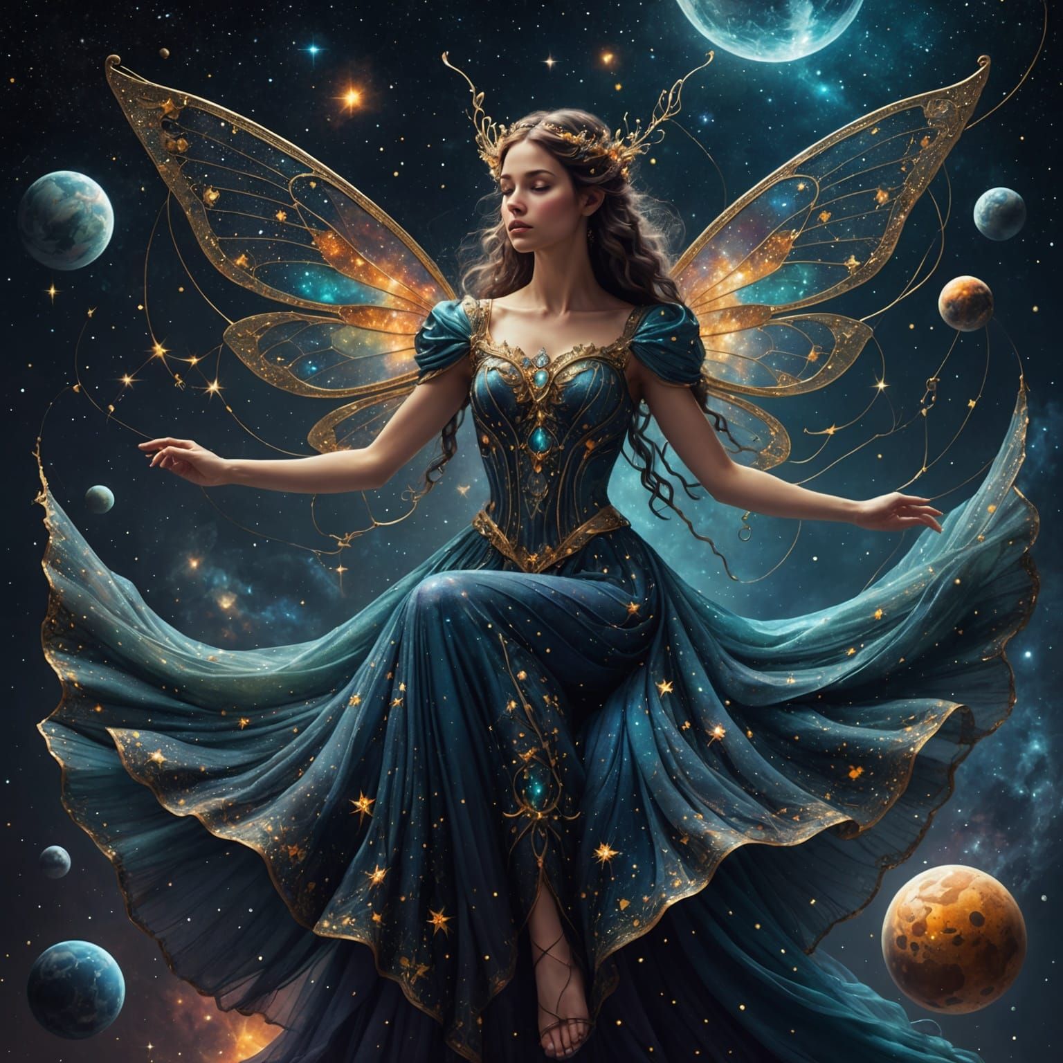 Celestial Fairy Woven from Cosmos in Digital Painting