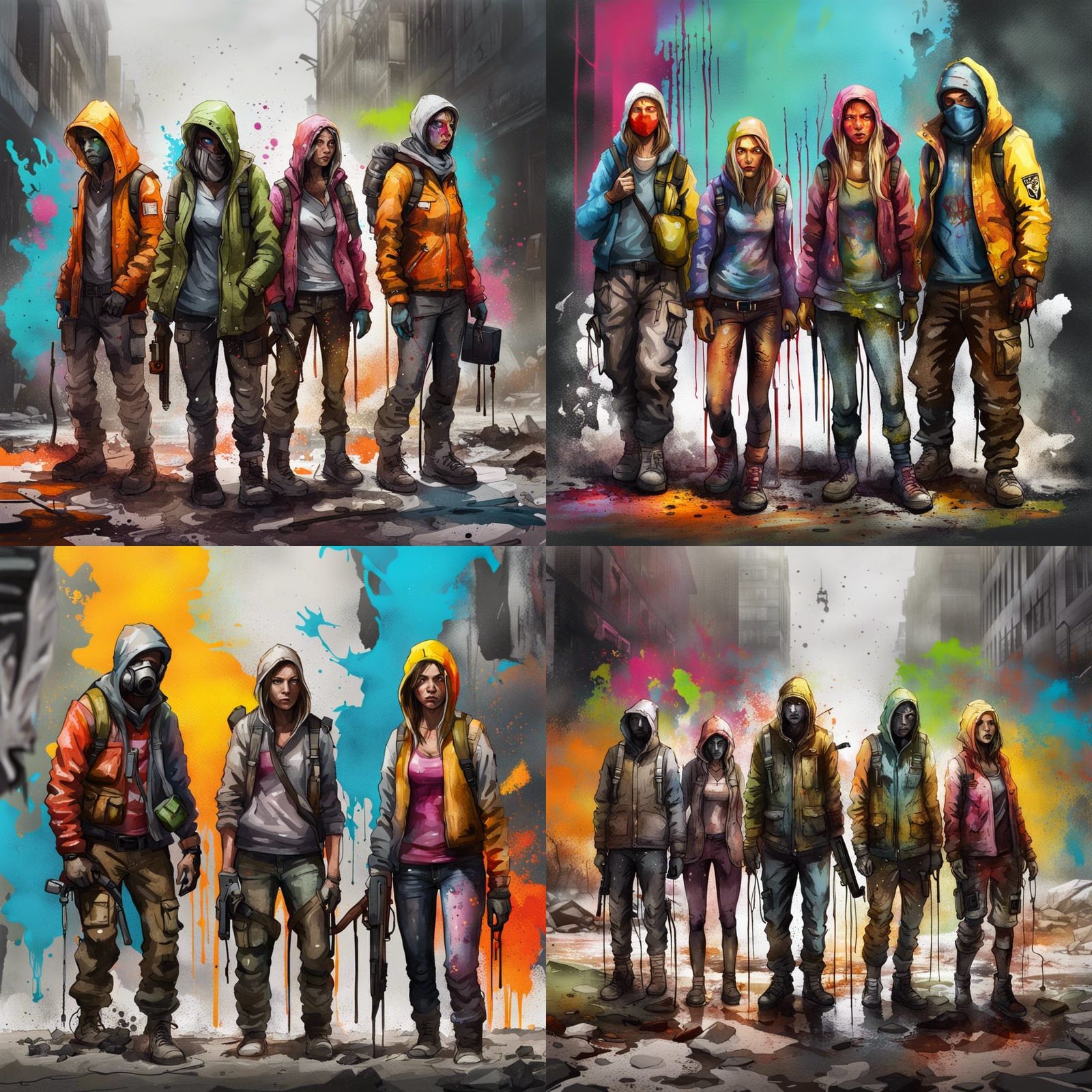 Apocalyptic Survivors in Wasteland Graffiti Art Style