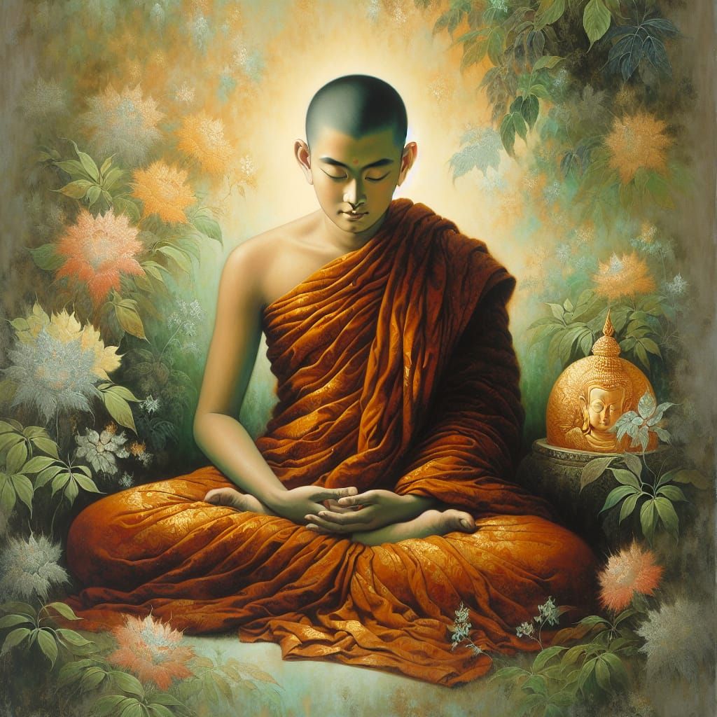 Buddhist Monk in Serene Thai Landscape