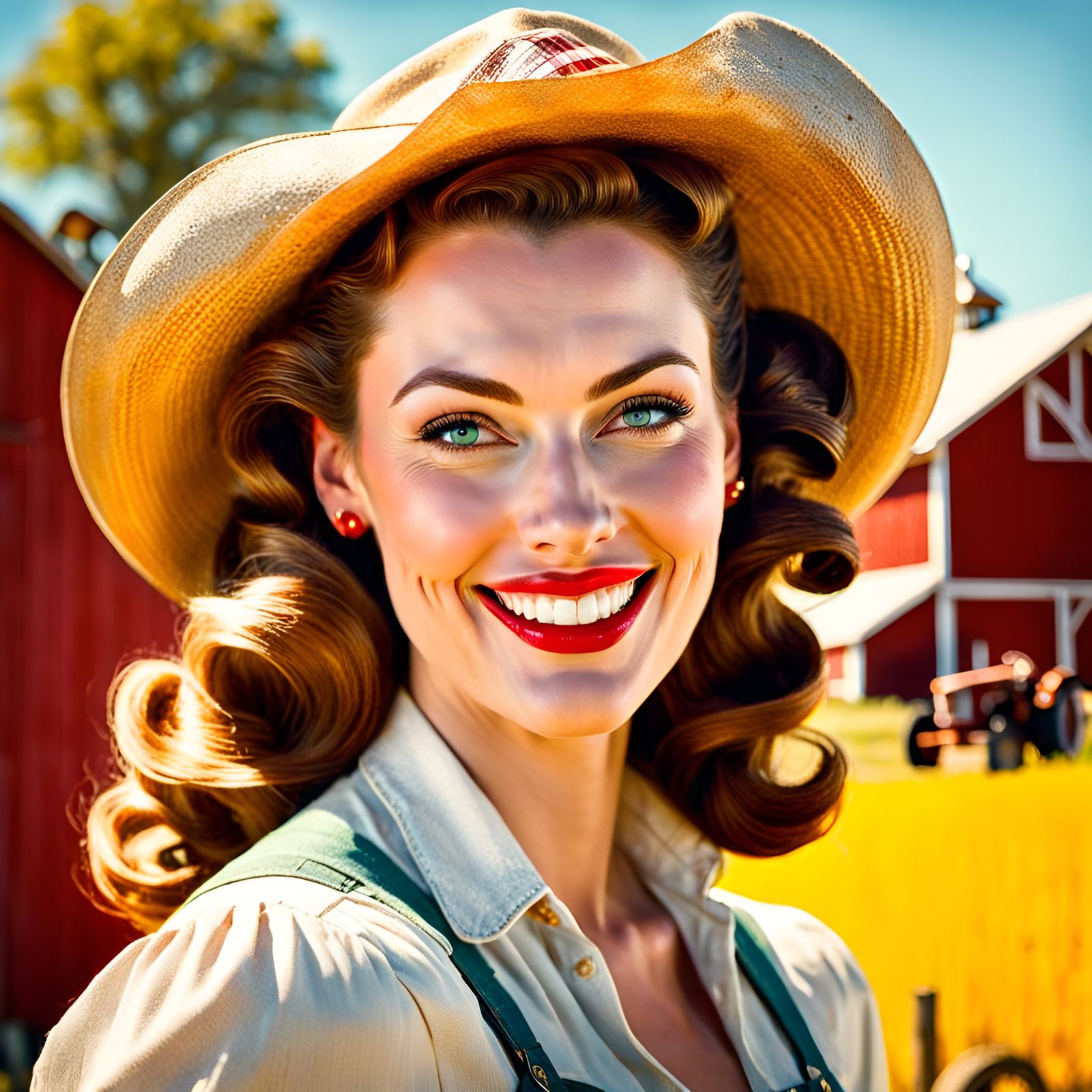 Flirty Farm Girl Portrait in Pin-Up Style