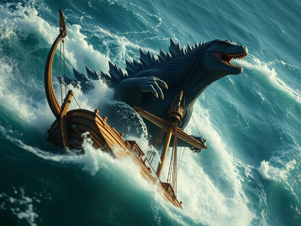 Godzilla Submerges 17th-Century Galleon in Turbulent, Surrea...