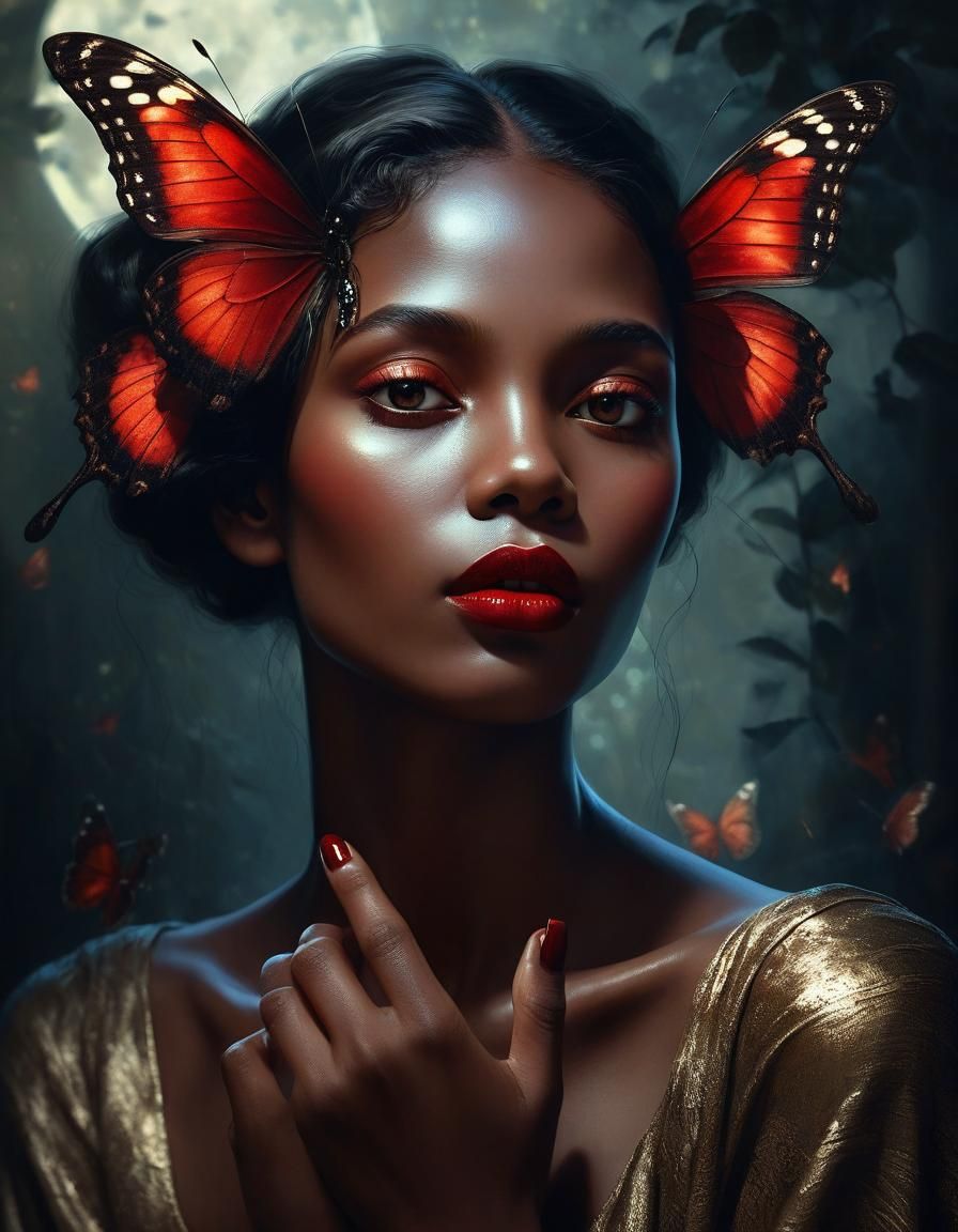 Woman and Butterfly in Dark Fantasy